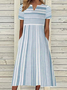 Damen Kurzarm Maxikleid V-Ausschnitt Gestreift Kleid