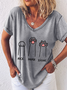 Damen Kurzarm T-Shirts T-Shirt Sommer Katze V-Ausschnitt Einfach Oberteile
