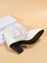 Weiß Geblümt Stickerei Blockabsatz Spitze Paneeliert Stiefelette