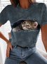 Lässig Katze Rundhals Weit T-shirt Bedrucken