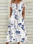 Damen Geblümt Kurzarm Sommer Spitzenkleid Rundhals Täglich Lässig Maxikleid A-Linien-Kleid