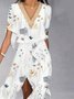 Damen Geblümt Kurzarm Sommer Spitzenkleid V-Ausschnitt Party Lässig Maxikleid A-Linien-Kleid
