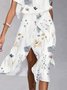 Damen Geblümt Kurzarm Sommer Spitzenkleid V-Ausschnitt Party Lässig Maxikleid A-Linien-Kleid