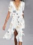 Damen Geblümt Kurzarm Sommer Spitzenkleid V-Ausschnitt Party Lässig Maxikleid A-Linien-Kleid