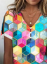Damen Bunt Geometrisch Weit V-Ausschnitt  Lässig Sommer T-Shirt