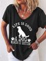 Damen Tier Kurzarm T-Shirts T-Shirt V-Ausschnitt Lässig Sommer Oberteile