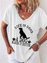 Damen Tier Kurzarm T-Shirts T-Shirt V-Ausschnitt Lässig Sommer Oberteile