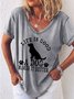 Damen Tier Kurzarm T-Shirts T-Shirt V-Ausschnitt Lässig Sommer Oberteile