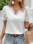 Damen Spitze V-Ausschnitt Leinen Bluse