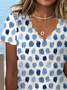 Damen Baumwolle Aquarell Polka Dots Lässig V-Ausschnitt Weit T-Shirt