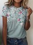 Damen Kurzarm T-Shirts T-Shirt Sommer Geblümt Rundhals Lässig Oberteile