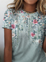 Damen Kurzarm T-Shirts T-Shirt Sommer Geblümt Rundhals Lässig Oberteile