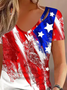 Damen Amerika-Flagge Kurzarm Bluse Sommer V-Ausschnitt Täglich Lässig Oberteile