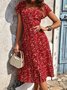 Elegant Regelmäßige Passform Rüschenärmel Geblümt Karree-Ausschnitt Kleid