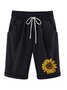 Damen Sonnenblume Shorts Hose mit Weitem Bein Lässig Sommer Shorts