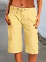 Unifarben Lässig Perforiert Kordelzug in der Taille Bermudas Shorts