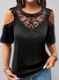 Damen Rundhals Lässig Weit Unifarben T-Shirt