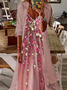 Elegant V-Ausschnitt Farbverlauf Weit Damen Langarm V-Ausschnitt Blumenmuster Zweiteiliges Kleid