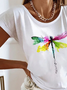 Weit Lässig Rundhals Libelle T-Shirt