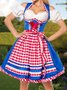 Dirndl Oktoberfest Urlaub Kariert Karree-Ausschnitt Regelmäßige Passform Kleid