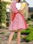 Dirndl Oktoberfest Urlaub Kariert Regelmäßige Passform Karree-Ausschnitt Kleid mit Nein