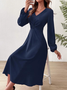 Weit V-Ausschnitt Elegant Twist Vorderseite Laternenärmel Kleid