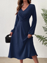 Weit V-Ausschnitt Elegant Twist Vorderseite Laternenärmel Kleid