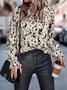 Damen Zebra Langarm Bluse_ Frühling/Herbst Schößchen Mock Neck Täglich Lässig Oberteile
