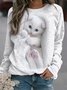 Damen Rundhals Katze Lässig Frühling/Herbst Langarm Sweatshirt