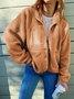 Lässig Schalkragen Unifarben Teddy Jacke