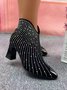 Fashion Schwarz Strass Seite Reißverschluss Spool Heel Party Stiefelette