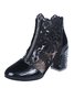 Geblümt Stickerei Strass klar Blockabsatz Fashion Stiefelette