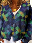 Farbblock V-Ausschnitt Geknöpft Lässig Strickjacke