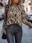 Damen Zebra Langarm Bluse_ Frühling/Herbst Schößchen Mock Neck Täglich Lässig Oberteile