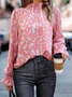 Damen Zebra Langarm Bluse_ Frühling/Herbst Schößchen Mock Neck Täglich Lässig Oberteile