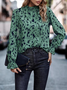 Damen Zebra Langarm Bluse_ Frühling/Herbst Schößchen Mock Neck Täglich Lässig Oberteile