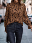 Damen Zebra Langarm Bluse_ Frühling/Herbst Schößchen Mock Neck Täglich Lässig Oberteile