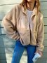 Lässig Schalkragen Unifarben Teddy Jacke