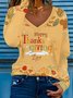 Lässig Pflanzen V-Ausschnitt Weit T-Shirt