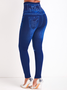 Lässig Fest Geometrisch Denim-Wirkung Print Denimblau Hoch Tailliert Leggings