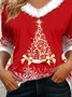 Lässig Pelz Ausschnitt Weihnachtsbaum T-Shirt