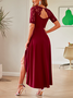 Unifarben Elegant Chiffon Kleid mit Nein