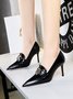 Damen Metall Dekor Pendeln Spitz Stiletto-Absatz Halbschuhe