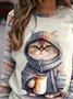 Damen Rundhals Katze Lässig Frühling/Herbst Langarm Sweatshirt