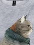 Damen Winter Katze Print Sweatshirt