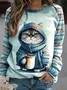 Damen Rundhals Katze Lässig Frühling/Herbst Langarm Sweatshirt