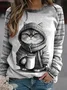 Damen Rundhals Katze Lässig Frühling/Herbst Langarm Sweatshirt