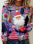 3D-Digitaldruck Pink Weihnachtsmann Muster Rundhals Regelm??ige Passform Lässig Langarm Print Bluse