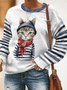 Baumwollmischung Katze Lässig Rundhals Sweatshirt