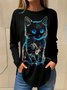 Katze Lässig Rundhals Weit T-Shirt